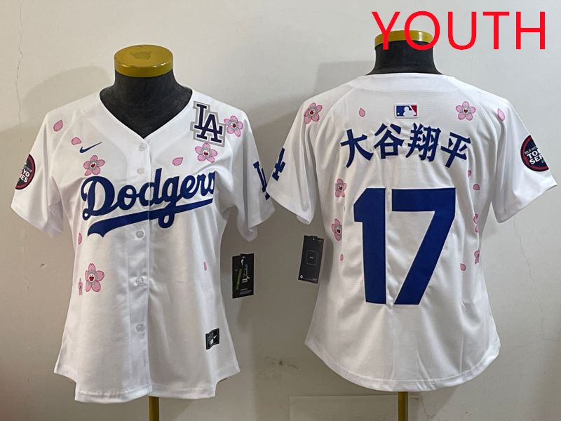 Youth Los Angeles Dodgers #17 Ohtani White Sakura Edition 2025 Nike MLB Jersey style 12->youth mlb jersey->Youth Jersey